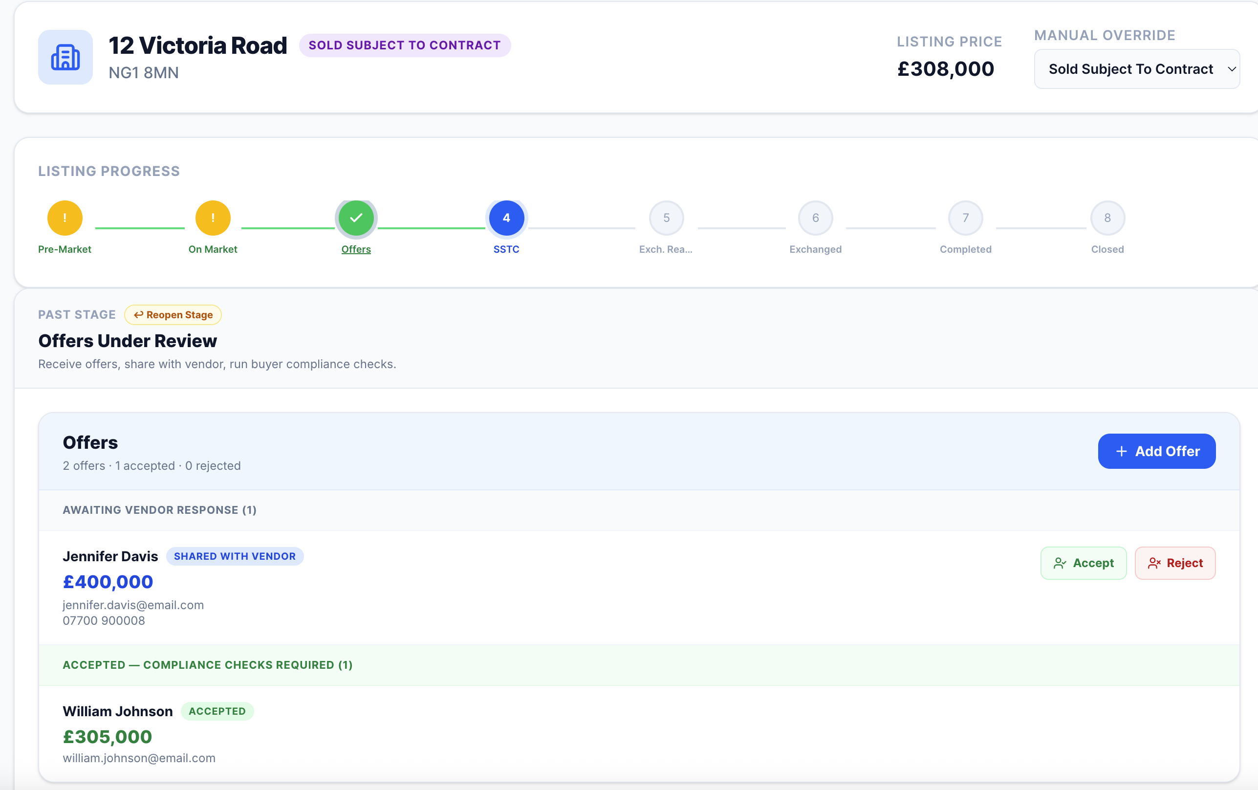 Offer management interface