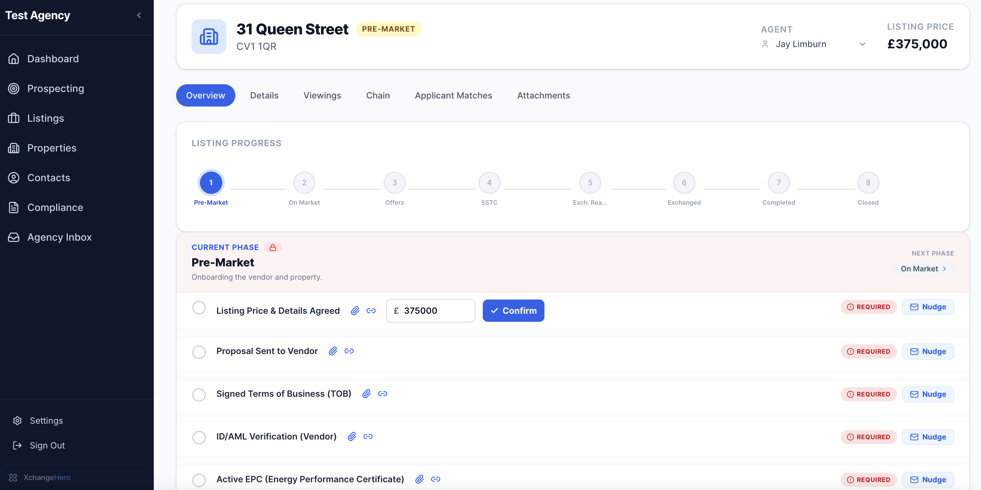 New listing at Pre-Market with price and compliance checklist