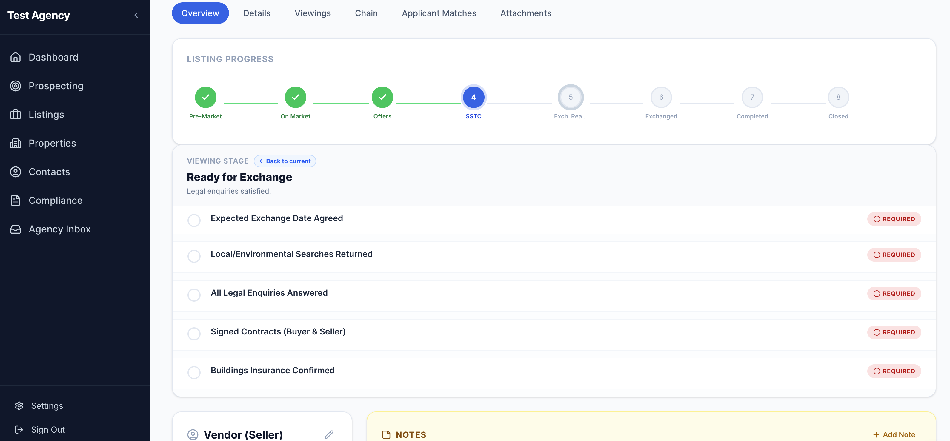 Ready for Exchange stage previewed while still on SSTC, showing 5 required milestones